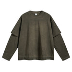 Women's Stone Wash Distressed Mock Two Piece Sweatshirt-INNBLAC Fashion Apparel