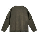 Women's Stone Wash Distressed Mock Two Piece Sweatshirt-INNBLAC Fashion Apparel