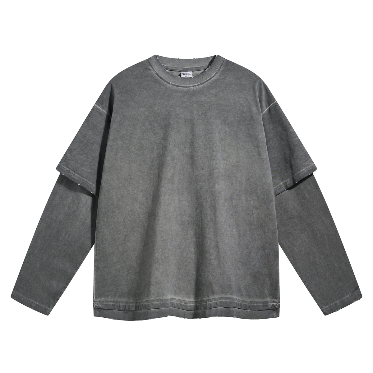 Women's Stone Wash Distressed Mock Two Piece Sweatshirt-INNBLAC Fashion Apparel