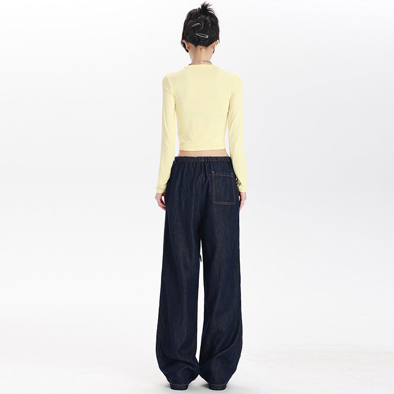 Elastic Waist Drawstring Loose Jeans-INNBLAC Fashion Apparel