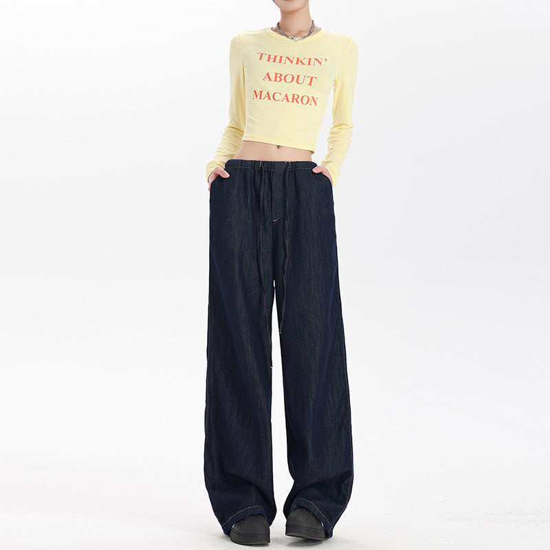Elastic Waist Drawstring Loose Jeans-INNBLAC Fashion Apparel