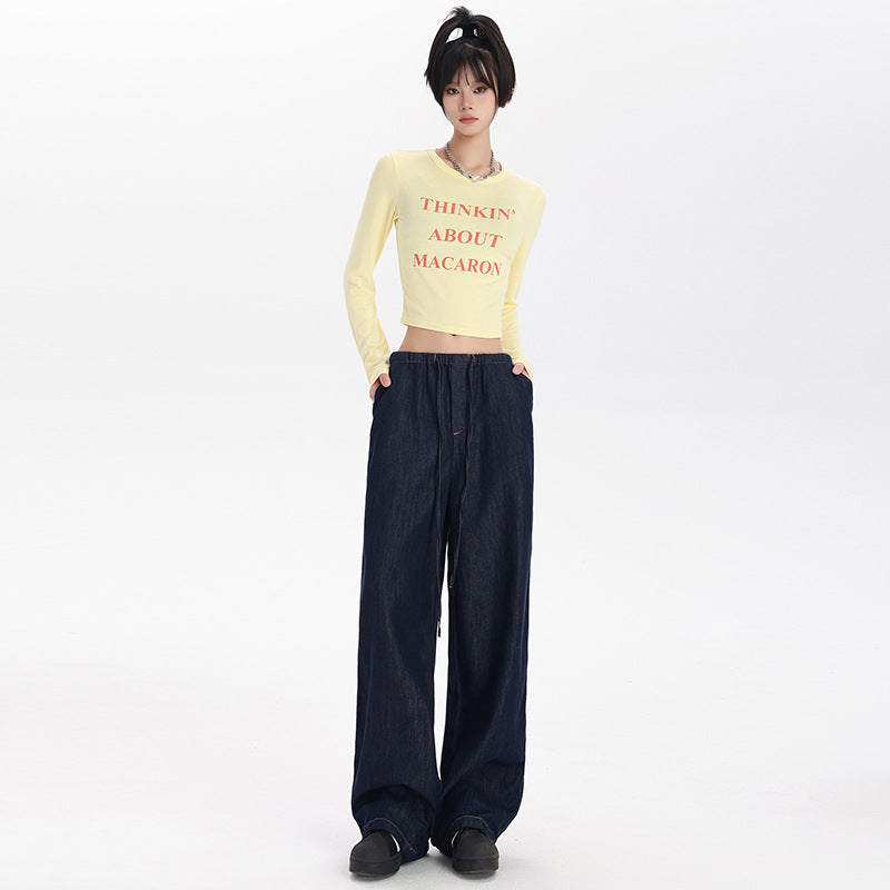 Elastic Waist Drawstring Loose Jeans-INNBLAC Fashion Apparel