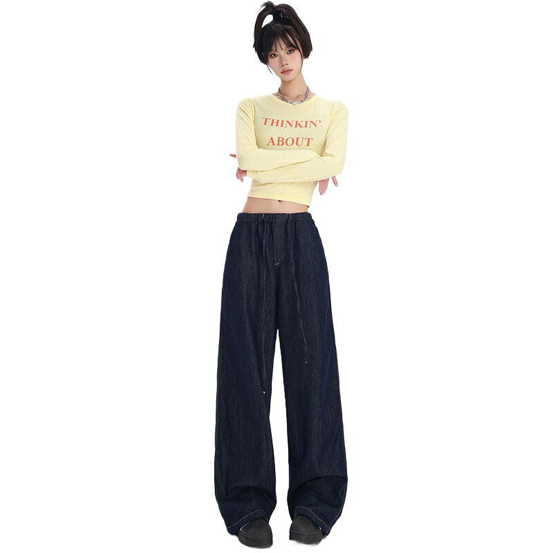Elastic Waist Drawstring Loose Jeans-INNBLAC Fashion Apparel