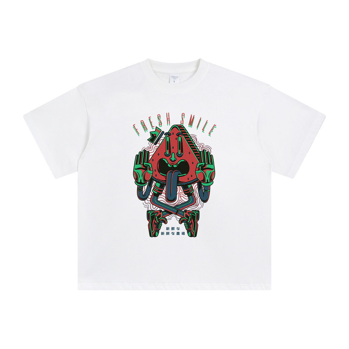 FRESH SMILE Watermelon Robot Graphic Tee-INNBLAC Fashion Apparel