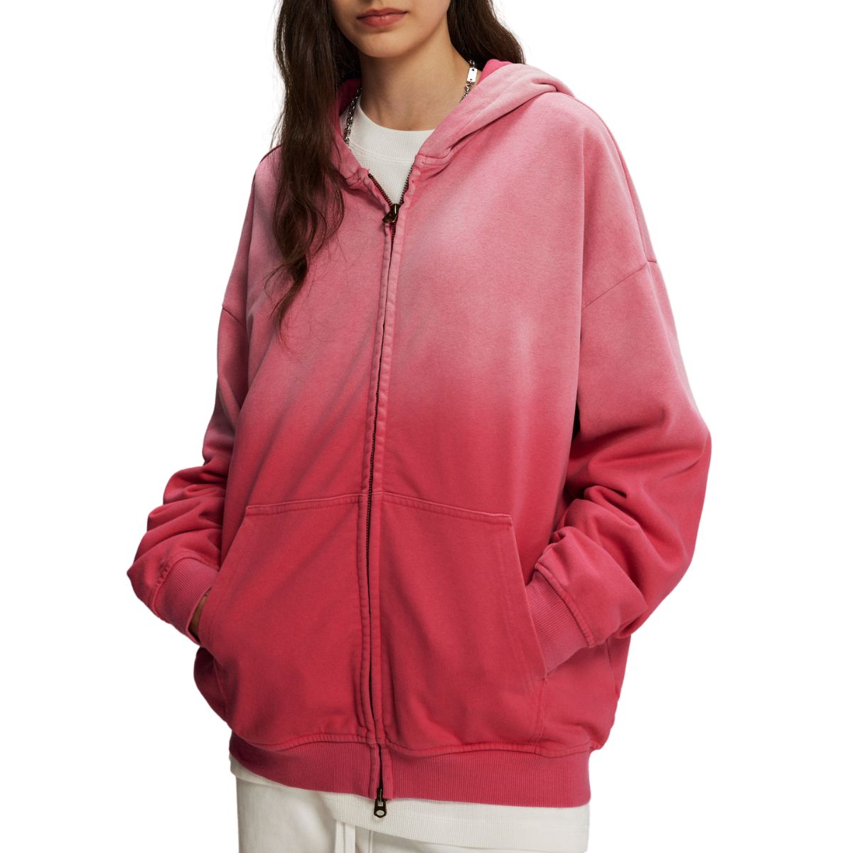 Women's Faded Double Slider Zip Hoodie-INNBLAC Fashion Apparel