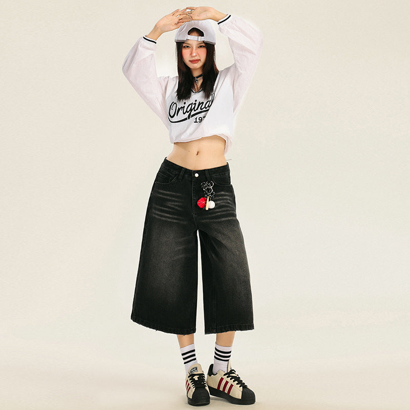 Faded Wide Leg Cropped Jeans-INNBLAC Fashion Apparel