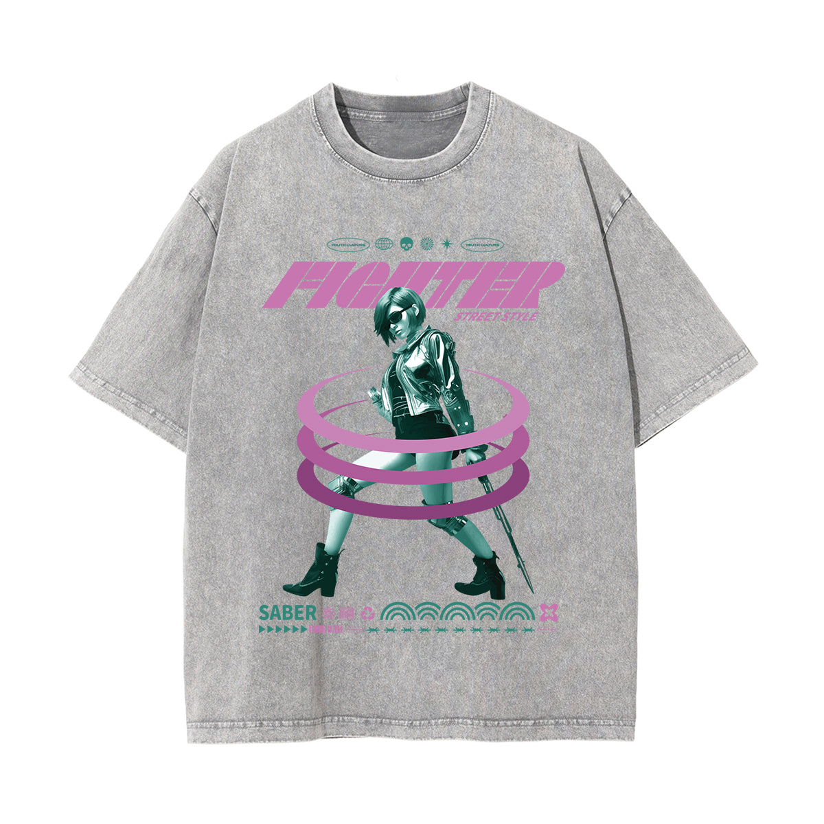 Fighter Girl Y2K Chrome Graphic Tee-INNBLAC Fashion Apparel