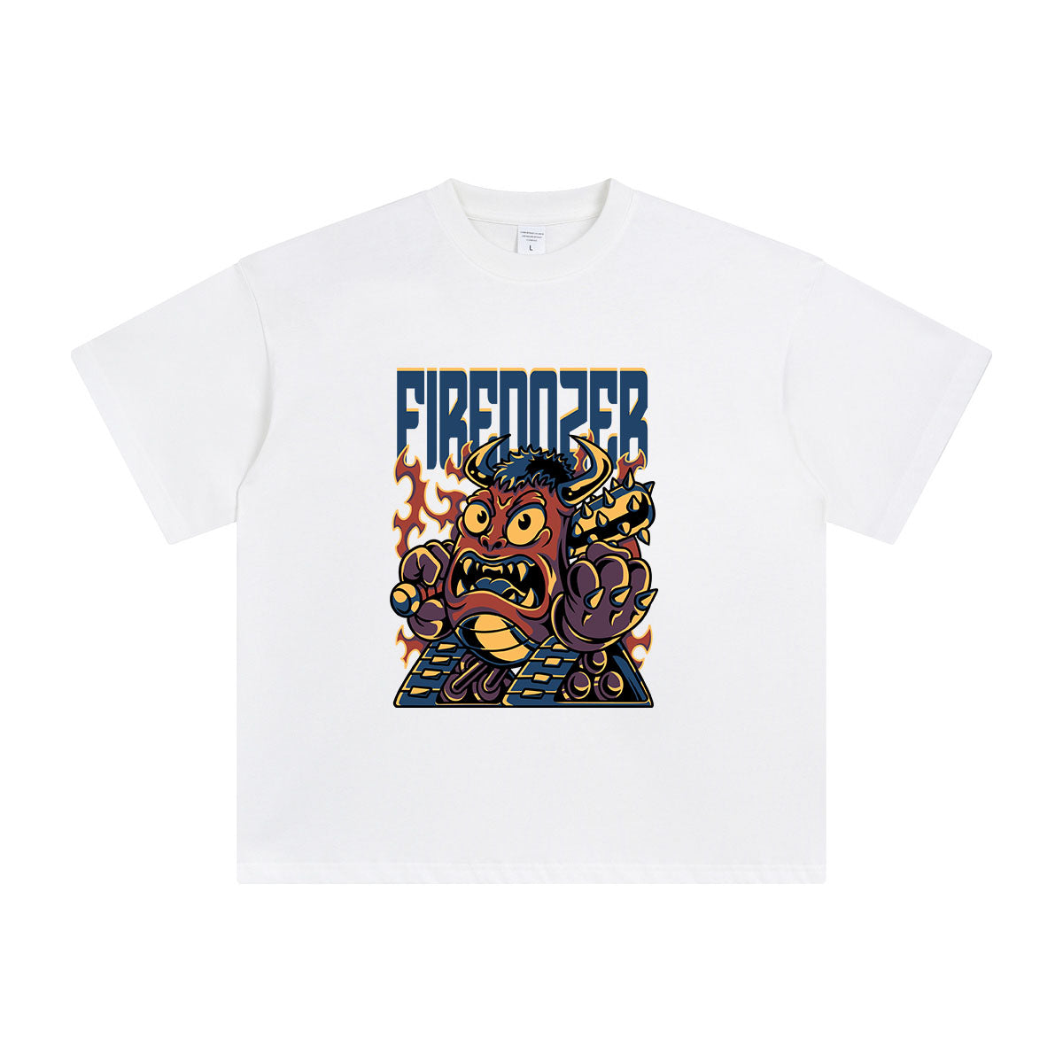 Fire Dozer Retro Cartoon Graphic Tee-INNBLAC Fashion Apparel