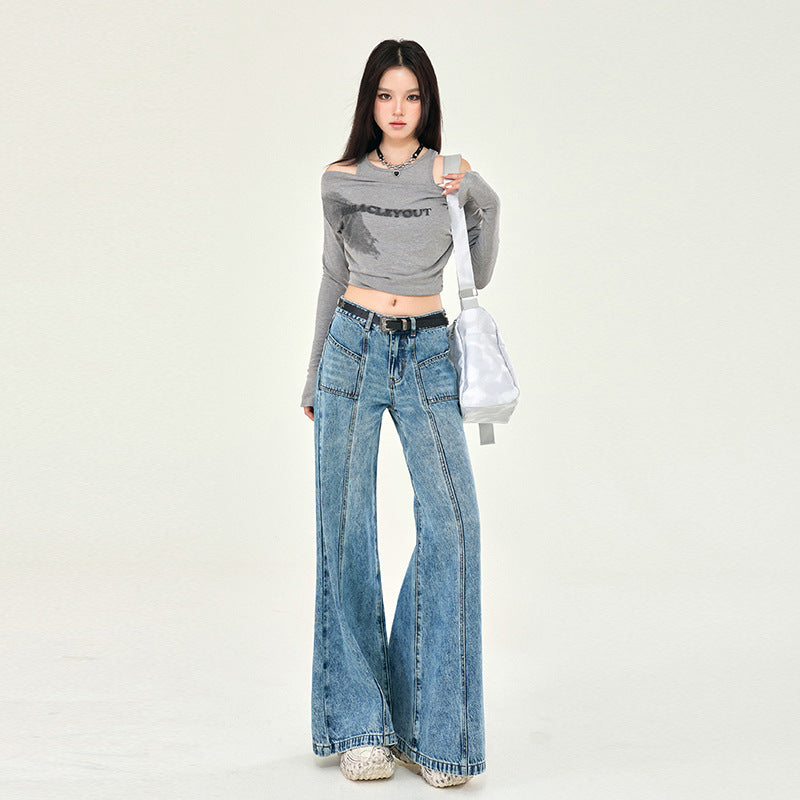 Front Seam Faded Flare Jeans-INNBLAC Fashion Apparel