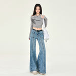 Front Seam Faded Flare Jeans-INNBLAC Fashion Apparel