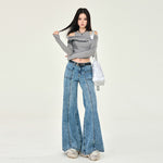 Front Seam Faded Flare Jeans-INNBLAC Fashion Apparel