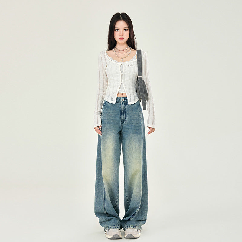 Front Seam High Rise Baggy Jeans-INNBLAC Fashion Apparel