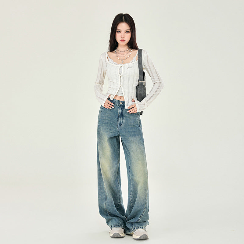 Front Seam High Rise Baggy Jeans-INNBLAC Fashion Apparel