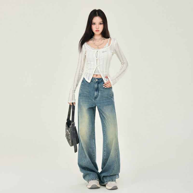 Front Seam High Rise Baggy Jeans-INNBLAC Fashion Apparel