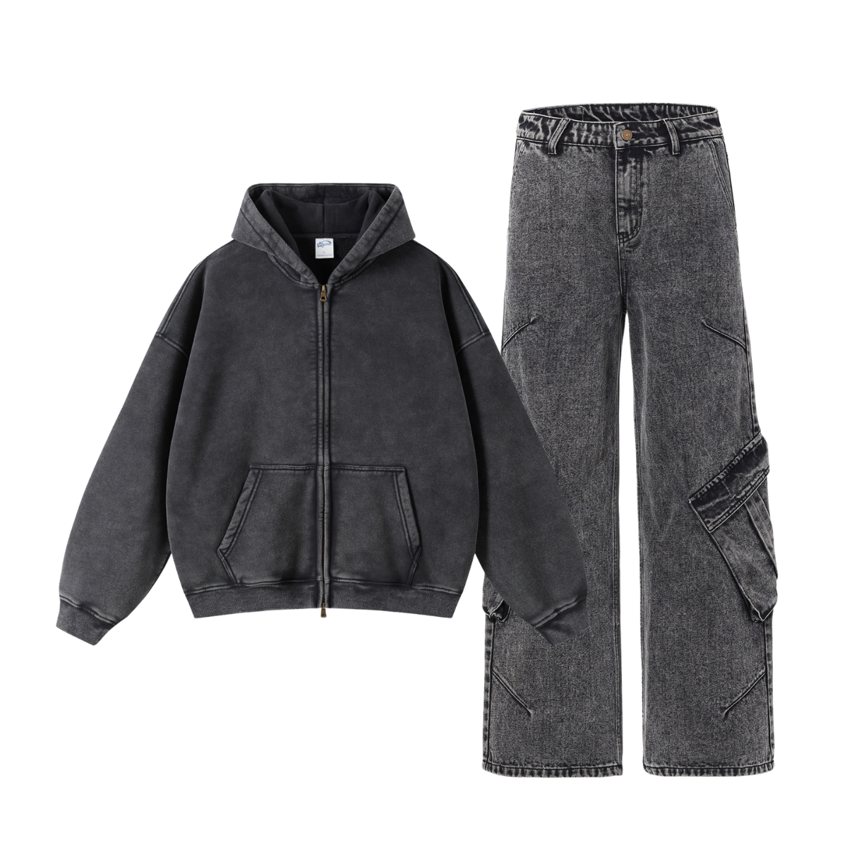 Grunge Outfits Wash Hoodie & Baggy Jeans-INNBLAC Fashion Apparel