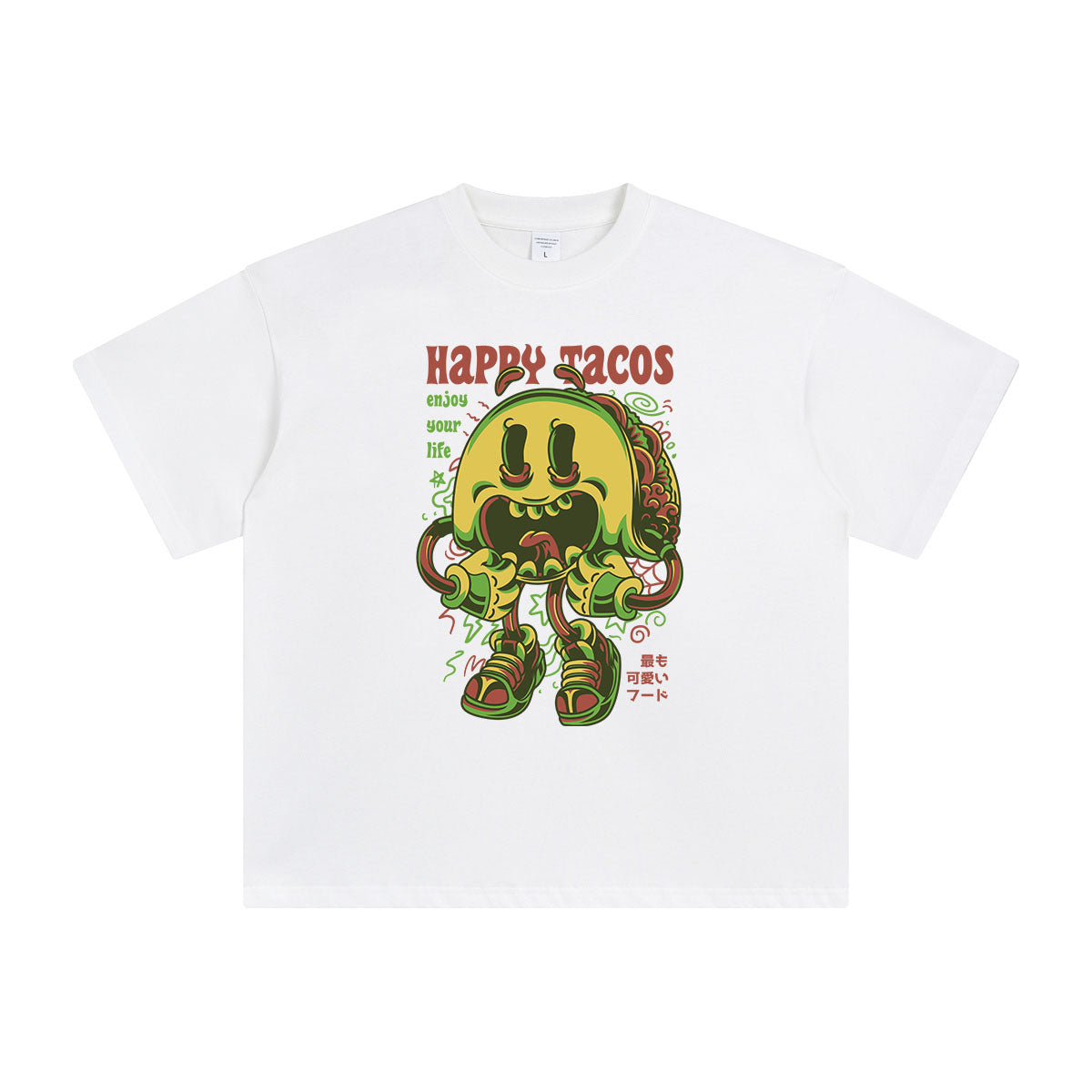 Happy Tacos Japanese Kanji Graphic Tee-INNBLAC Fashion Apparel