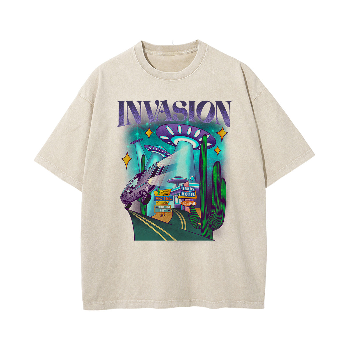 Invasion Washed Cartoon Graphic Tee-INNBLAC Fashion Apparel