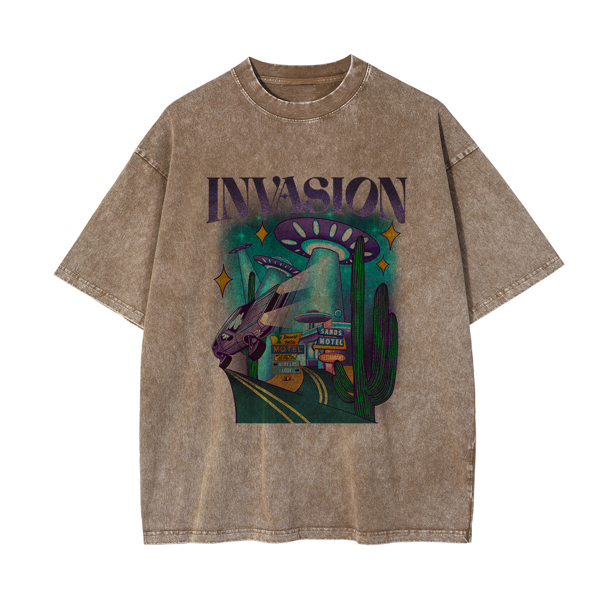 Invasion Washed Cartoon Graphic Tee-INNBLAC Fashion Apparel