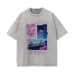 Japanese Kanji Night Graphic Washed Tee-INNBLAC Fashion Apparel