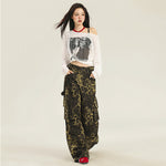 Leopard Printed Straight Leg Cargo Pants-INNBLAC Fashion Apparel