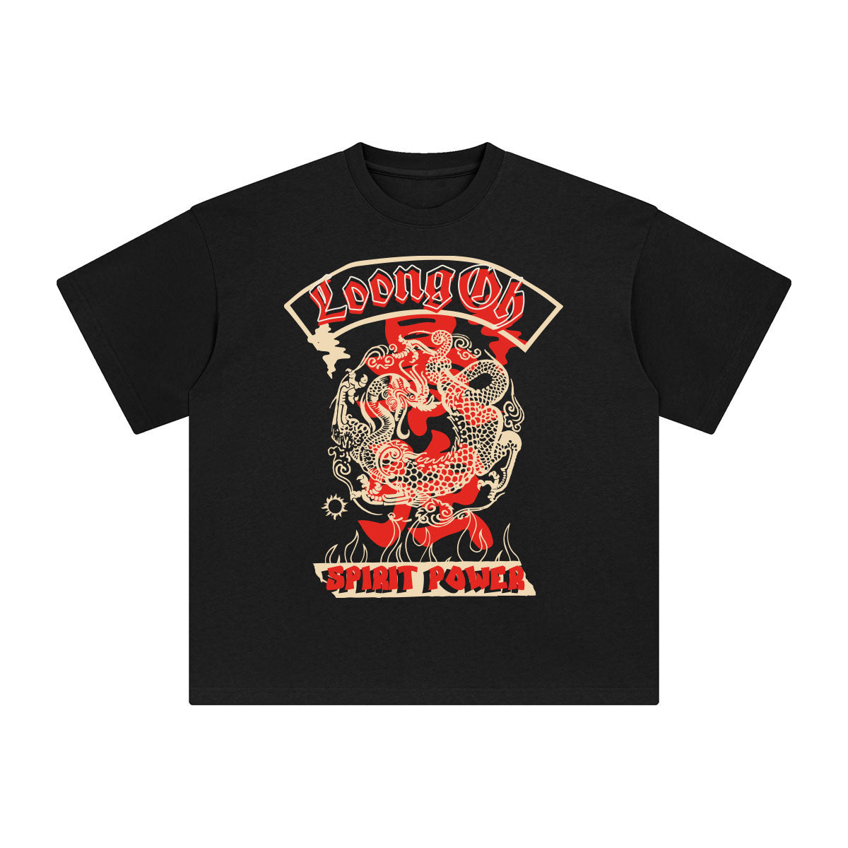Loong & Phoenix Chinese Characters Graphic Tee-INNBLAC Fashion Apparel