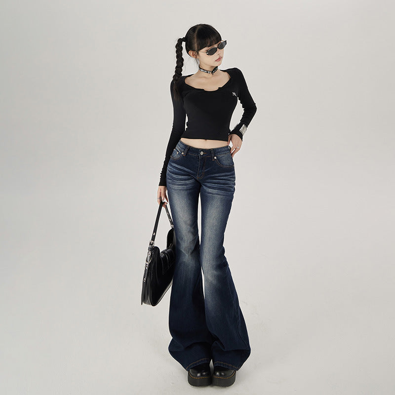 Low Rise Faded Skinny Flare Jeans-INNBLAC Fashion Apparel