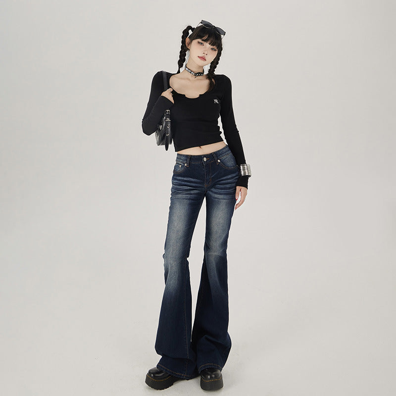Low Rise Faded Skinny Flare Jeans-INNBLAC Fashion Apparel