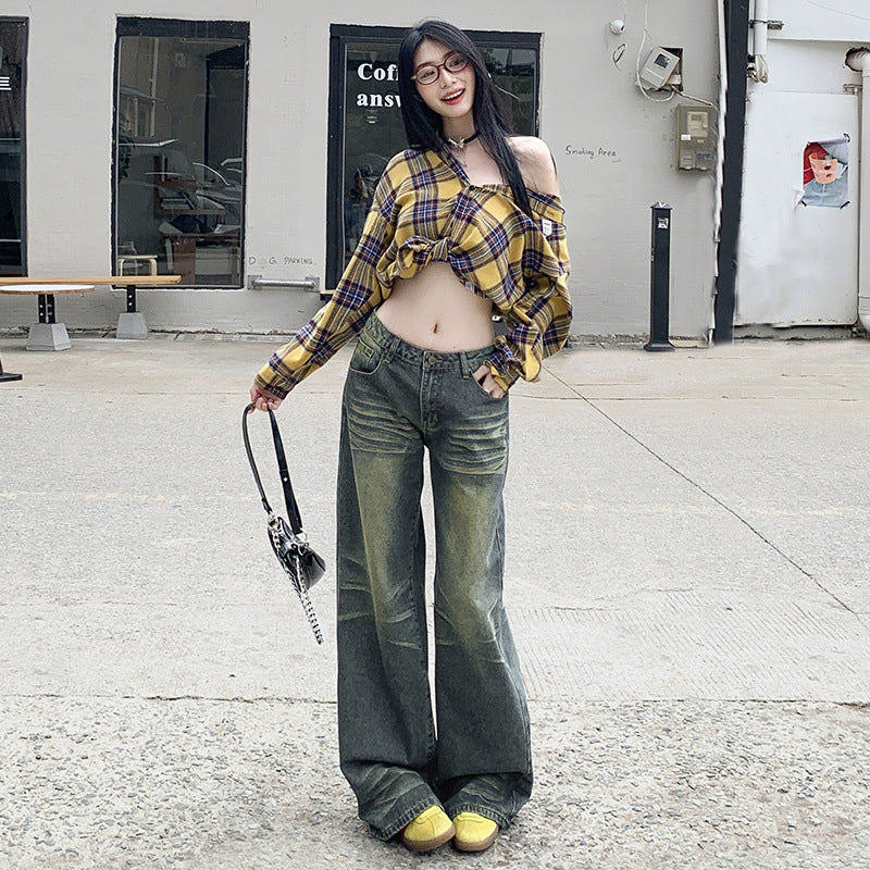 Low Rise Washed Baggy Jeans-INNBLAC Fashion Apparel