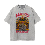 Monster Pumpkin Graphic Washed Tee-INNBLAC Fashion Apparel