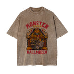Monster Pumpkin Graphic Washed Tee-INNBLAC Fashion Apparel