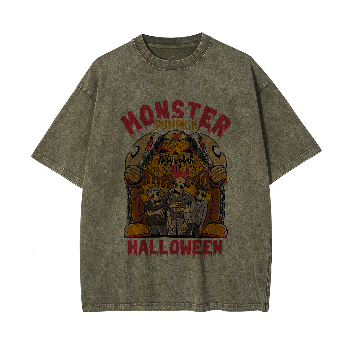 Monster Pumpkin Graphic Washed Tee-INNBLAC Fashion Apparel