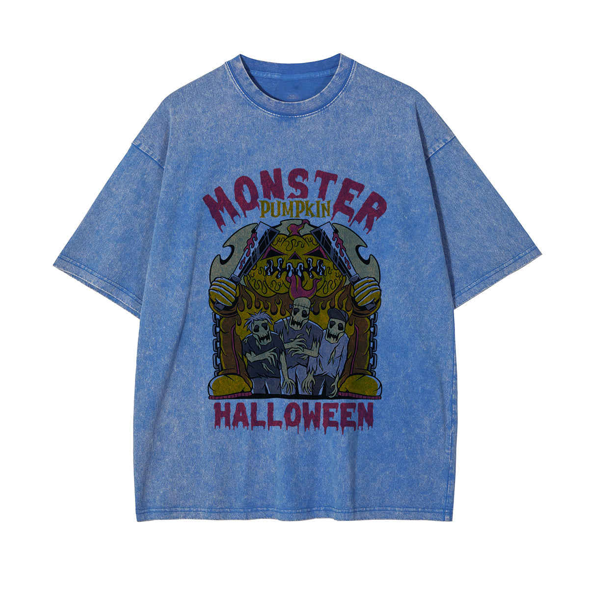 Monster Pumpkin Graphic Washed Tee-INNBLAC Fashion Apparel