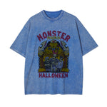 Monster Pumpkin Graphic Washed Tee-INNBLAC Fashion Apparel