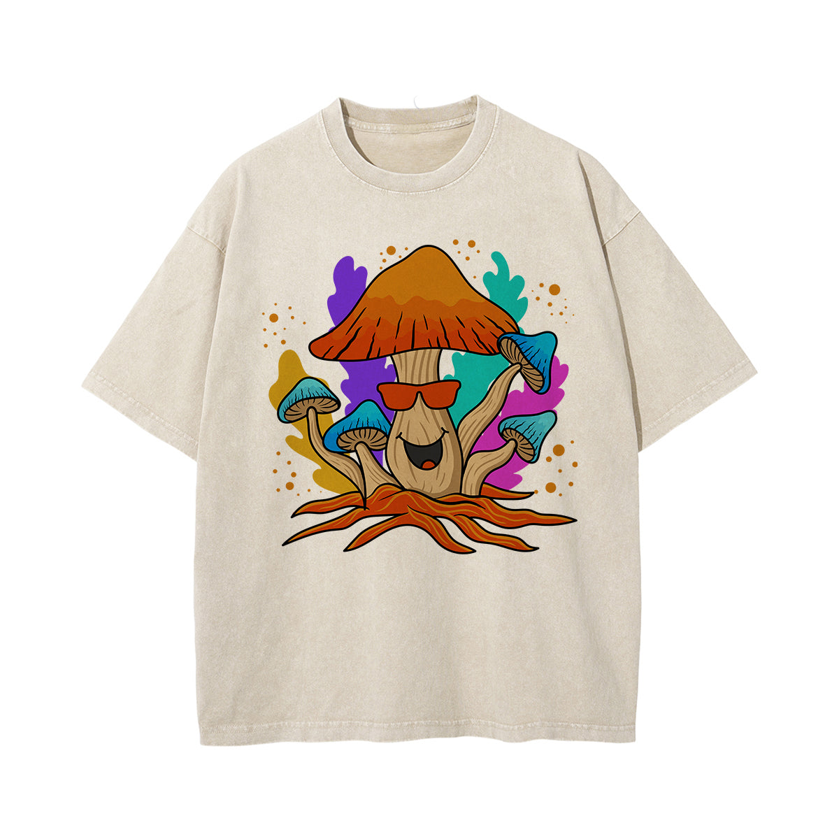 Mushroom With Glasses Washed Graphic Tee-INNBLAC Fashion Apparel