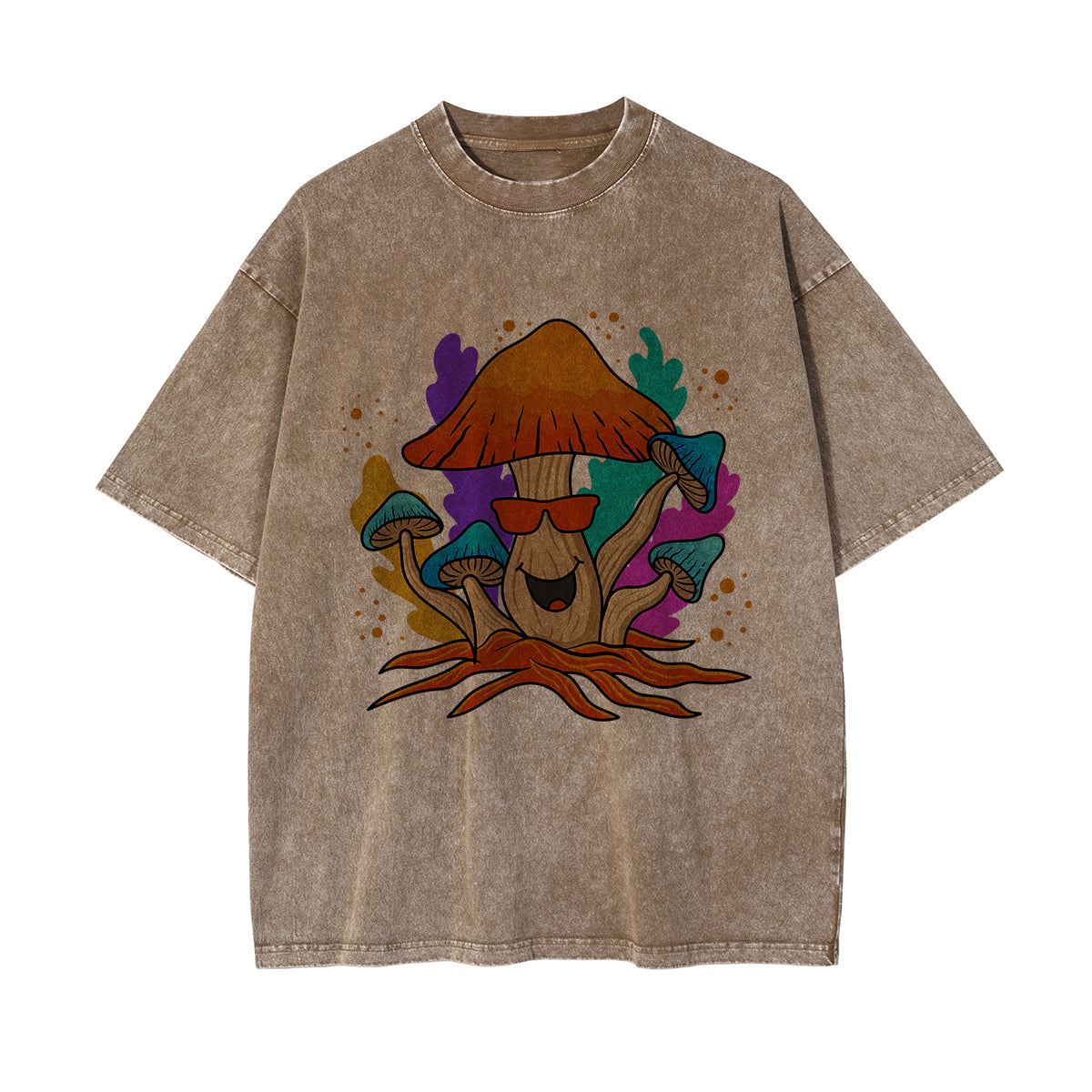 Mushroom With Glasses Washed Graphic Tee-INNBLAC Fashion Apparel