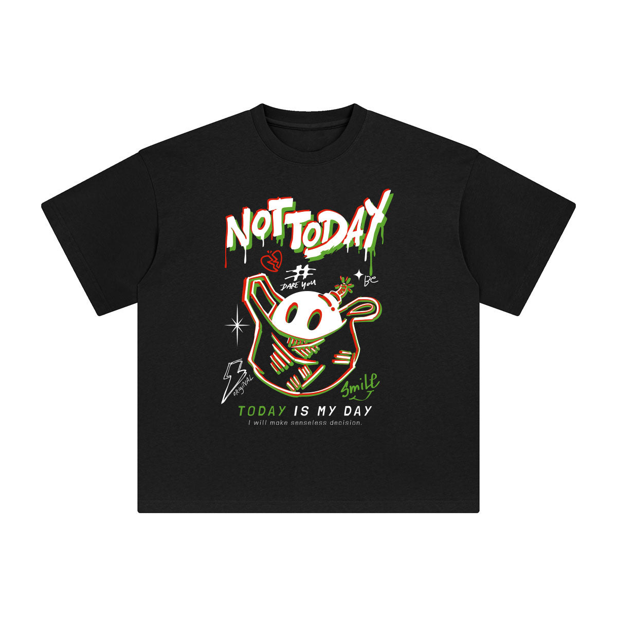 NOT TODAY Glitch Graphic Tee-INNBLAC Fashion Apparel