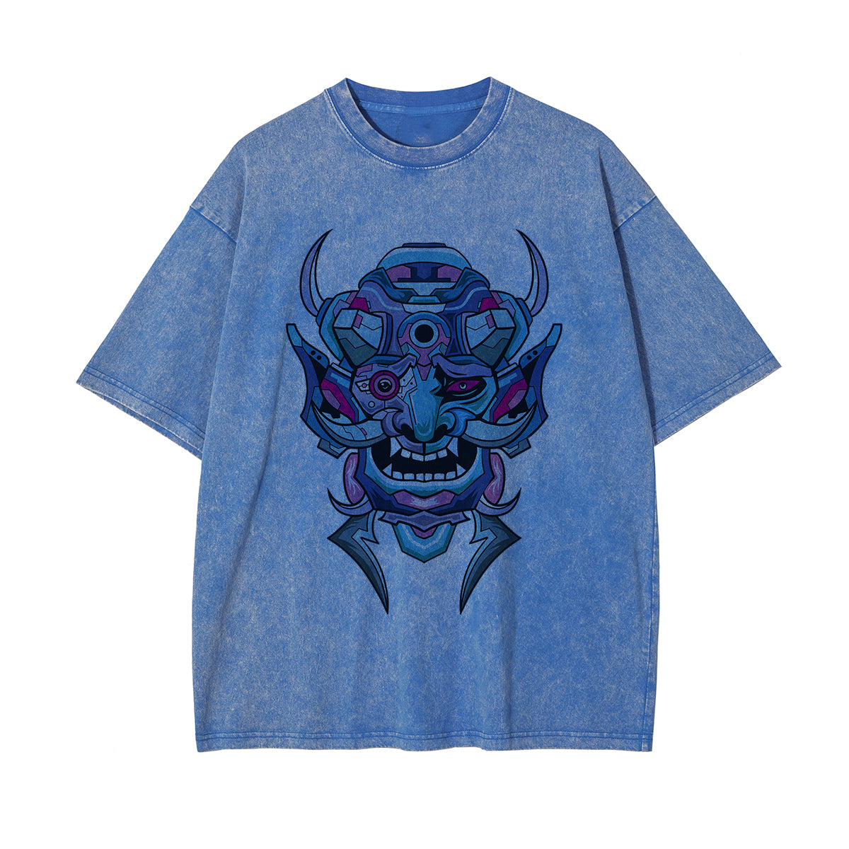 Oni Mask Mecha Graphic Washed Tee-INNBLAC Fashion Apparel