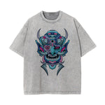 Oni Mask Mecha Graphic Washed Tee-INNBLAC Fashion Apparel