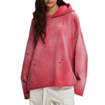 Women's Acid Washed Ripped Hoodie-INNBLAC Fashion Apparel