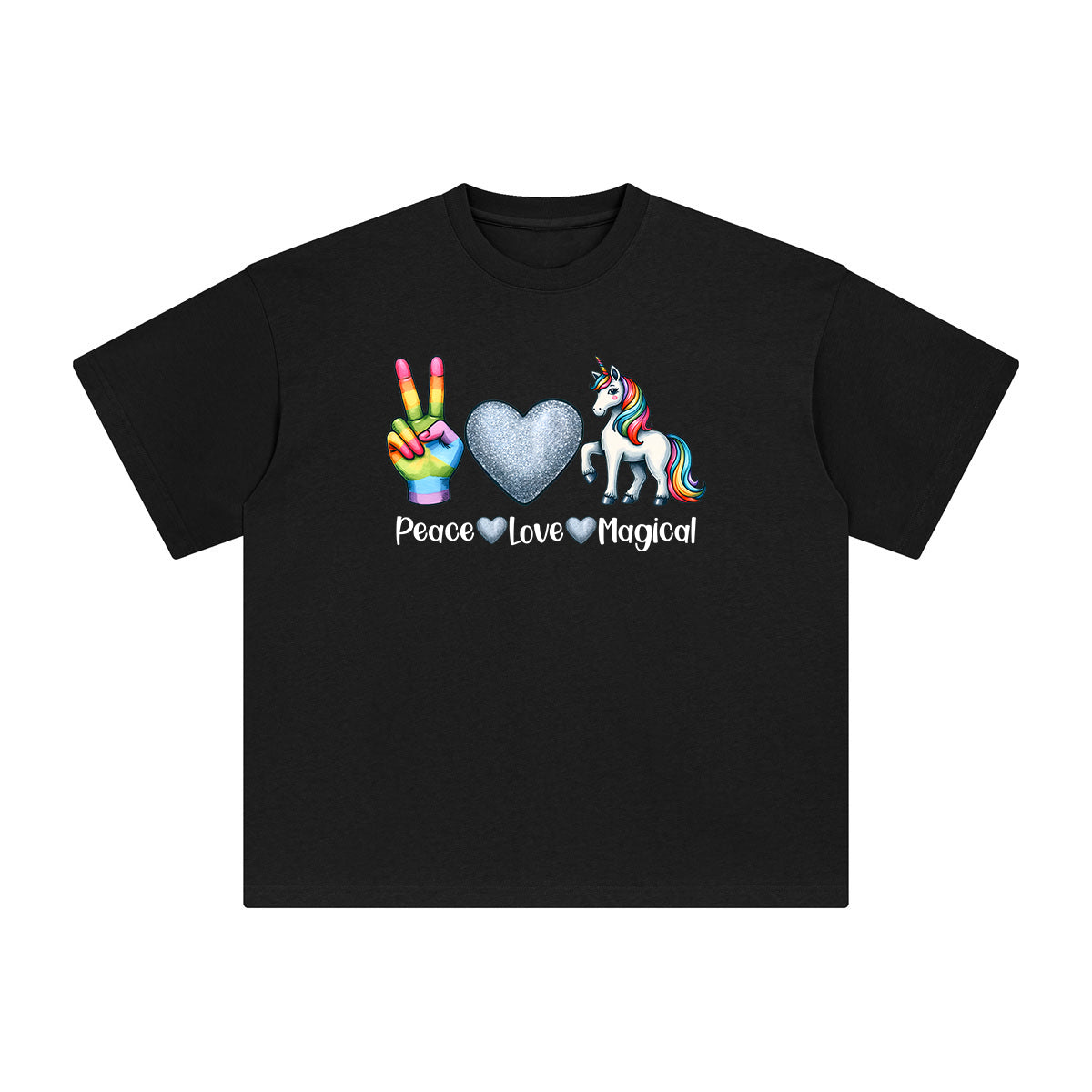 Peace & Love & Magical Unicorn Graphic Tee-INNBLAC Fashion Apparel