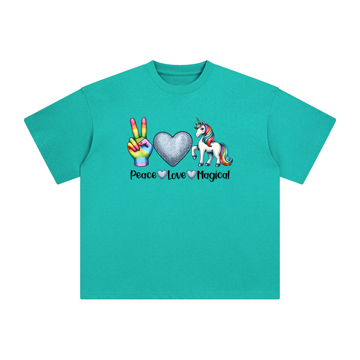 Peace & Love & Magical Unicorn Graphic Tee-INNBLAC Fashion Apparel