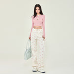 Pink Bows Graphic White Jeans-INNBLAC Fashion Apparel