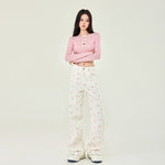 Pink Bows Graphic White Jeans-INNBLAC Fashion Apparel