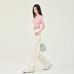 Pink Bows Graphic White Jeans-INNBLAC Fashion Apparel