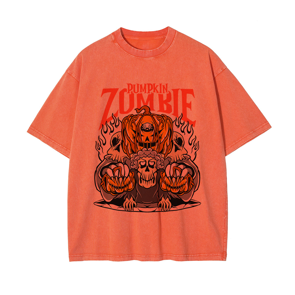 Pumpkin Zombie Graphic Washed Tee-INNBLAC Fashion Apparel
