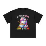 Rainbow Unicorn & Ramen Cartoon Graphic Tee-INNBLAC Fashion Apparel