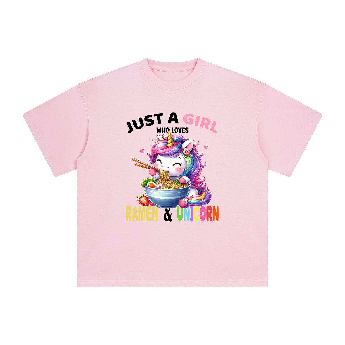 Rainbow Unicorn & Ramen Cartoon Graphic Tee-INNBLAC Fashion Apparel