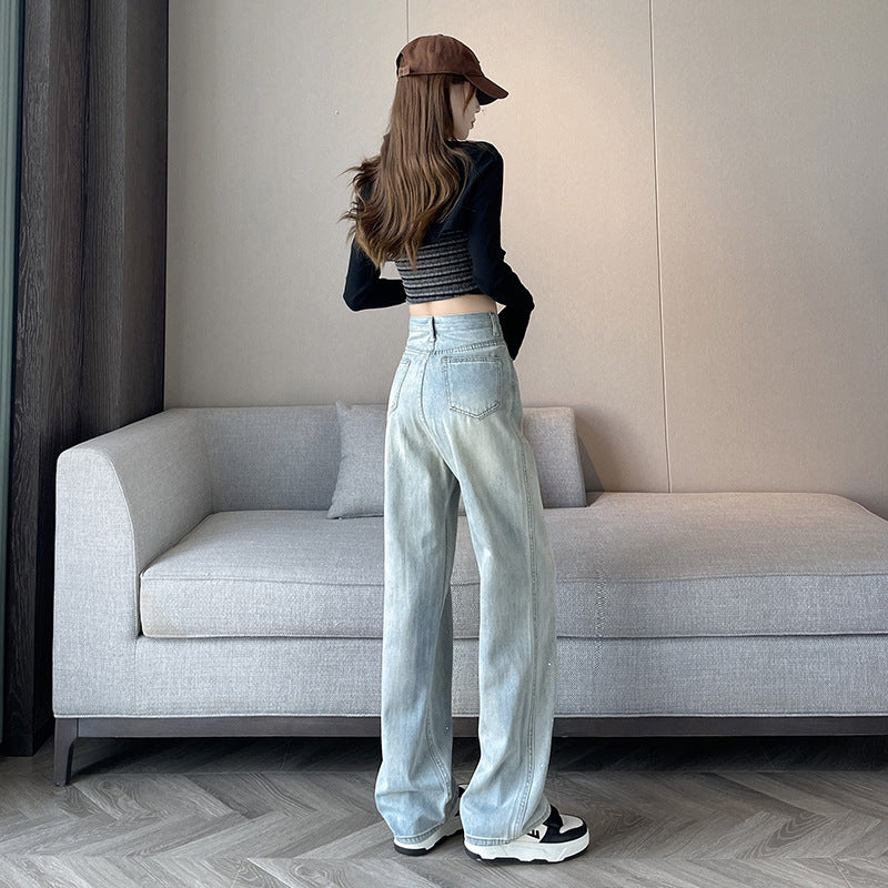 Rhinestone Faded Baggy Jeans-INNBLAC Fashion Apparel