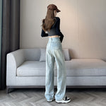 Rhinestone Faded Baggy Jeans-INNBLAC Fashion Apparel