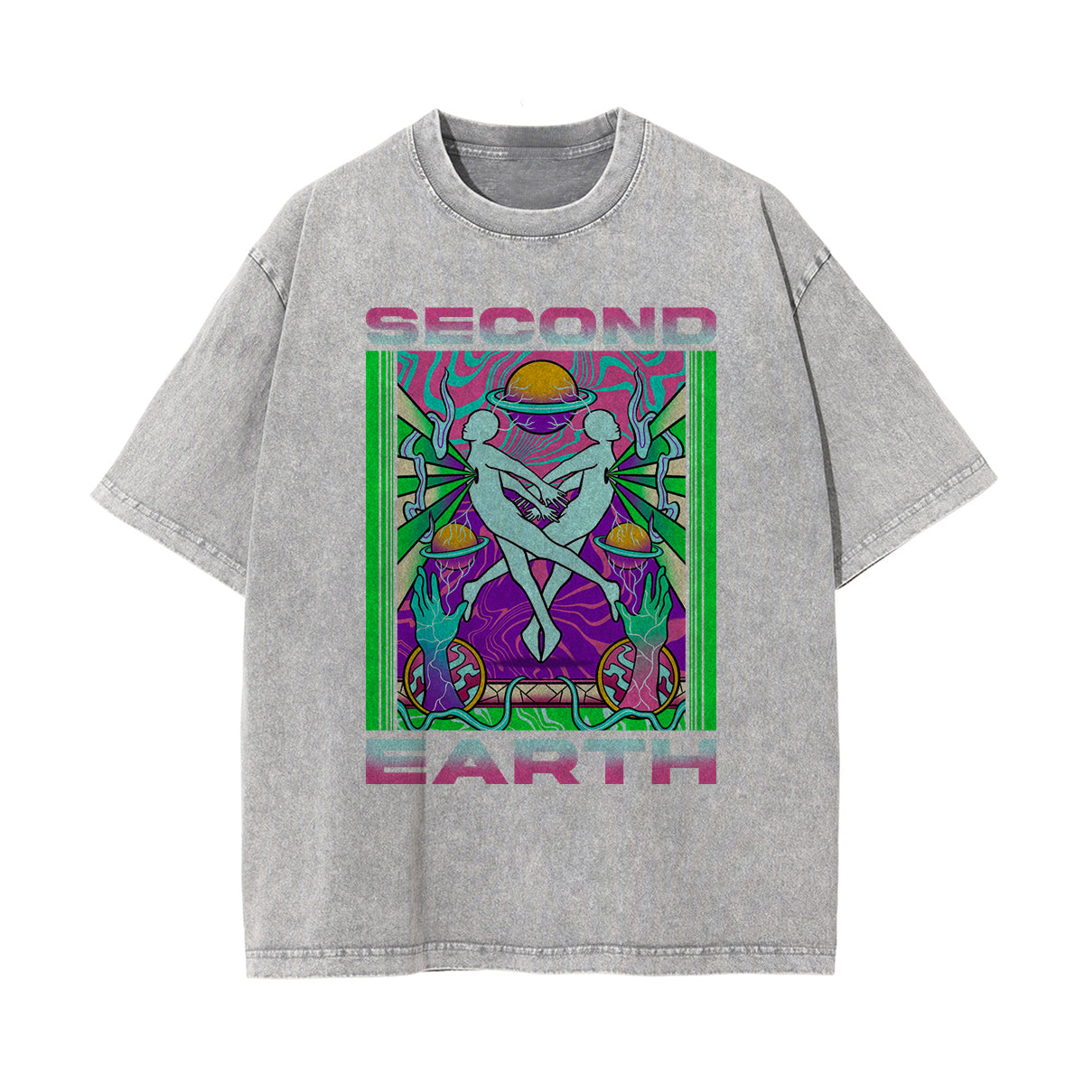 Second Earth Washed Graphic Tee-INNBLAC Fashion Apparel